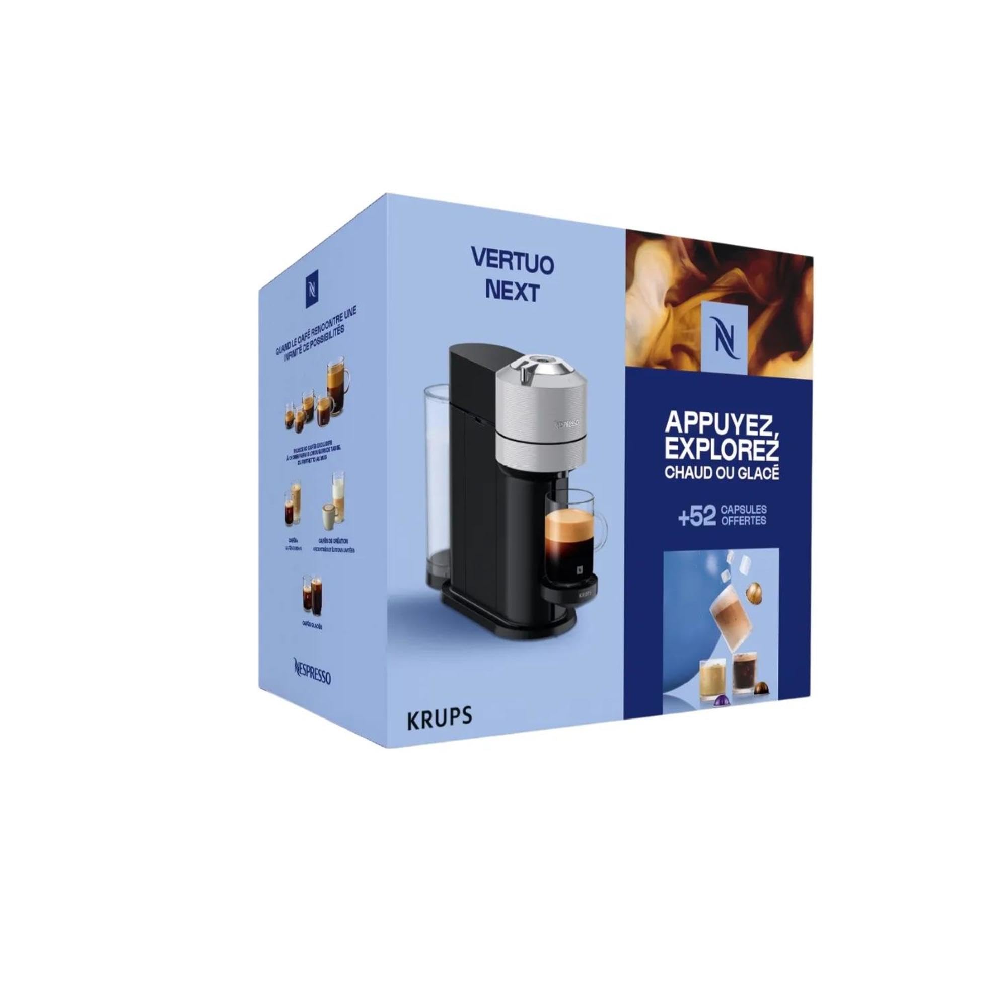Machine à Café Vertuo Next Gris Claire+52 capsules offertes, Arrêt Automatique, YY5902FD, Gris