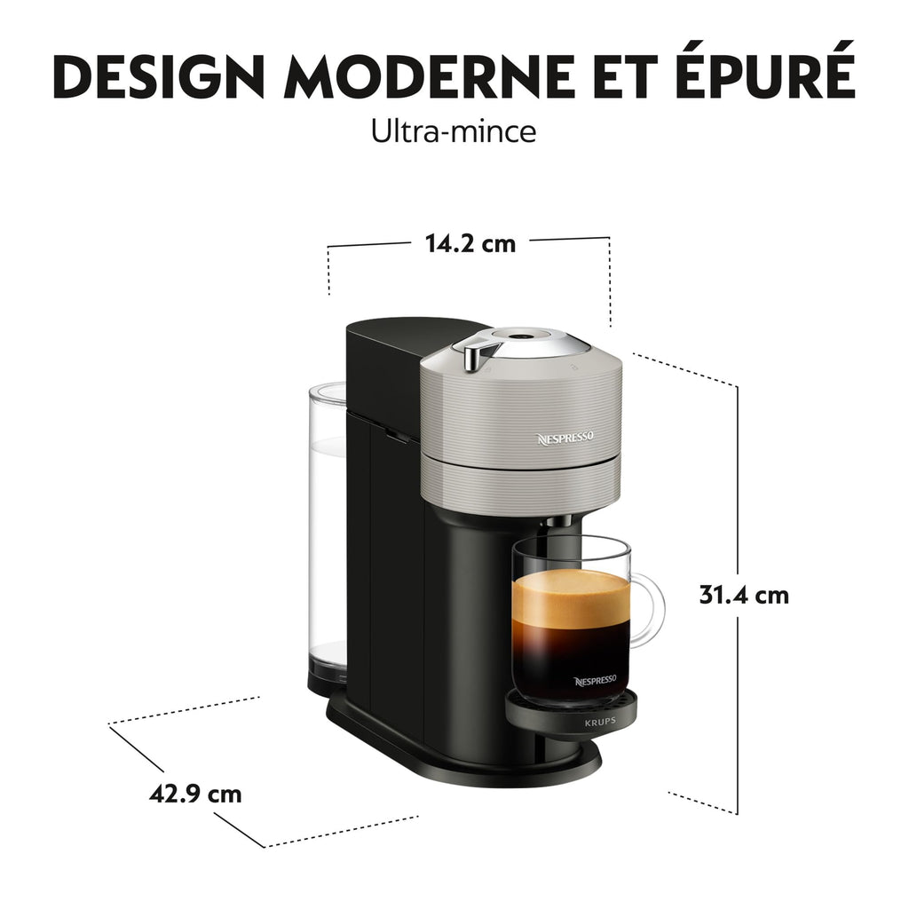 Machine à Café Vertuo Next, Capsules café Vertuo seulement, Technologie Centrifusion, 5 Tailles de Tasses, Arrêt Automatique, YY4298FD, Gris Clair