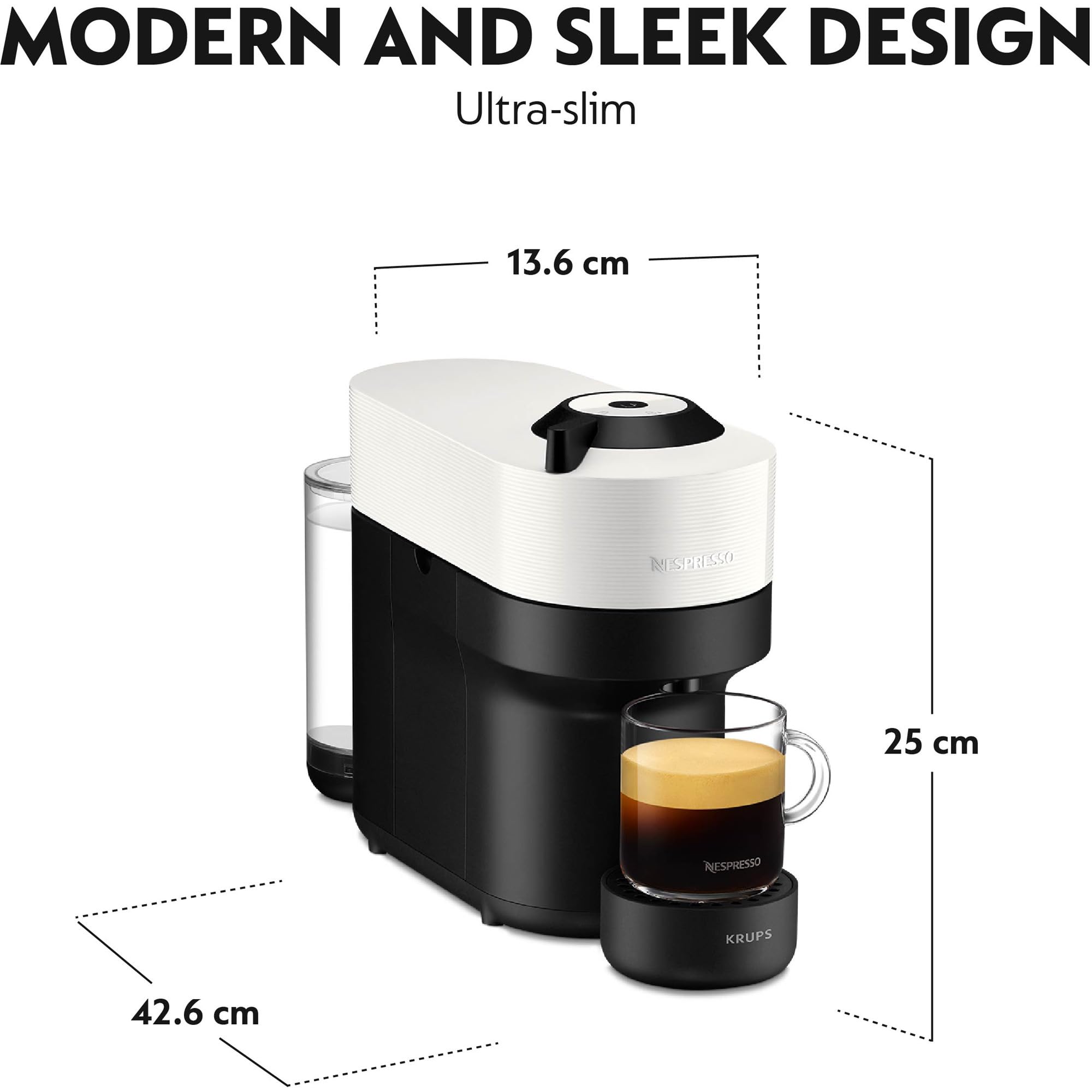 VERTUO Pop Cafetière à capsules, machine à expresso, 4 tailles tasses, technologie Centrifusion, Blanc, XN9201