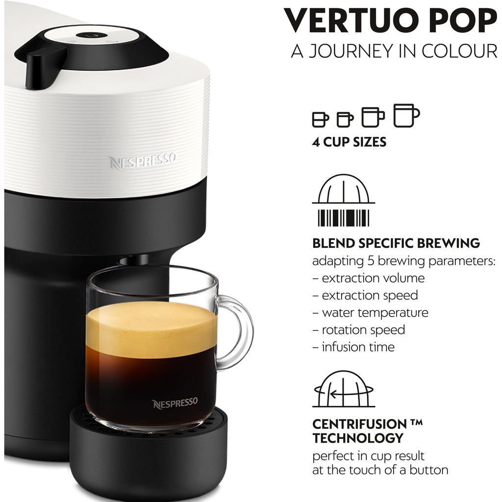 VERTUO Pop Cafetière à capsules, machine à expresso, 4 tailles tasses, technologie Centrifusion, Blanc, XN9201